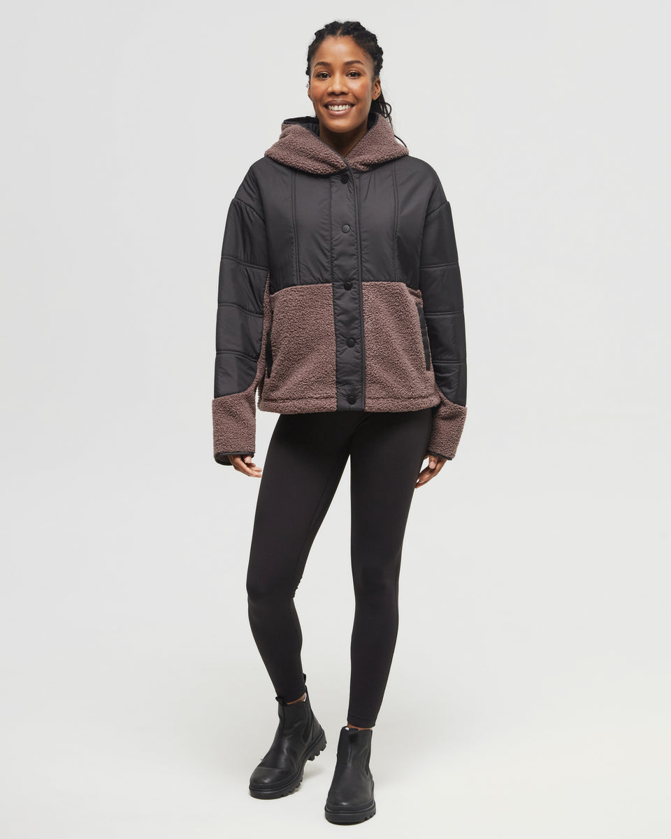 Tentree Women's Recycled Boucle Full Snap Hoodie - Elkwood Meteorite Black
