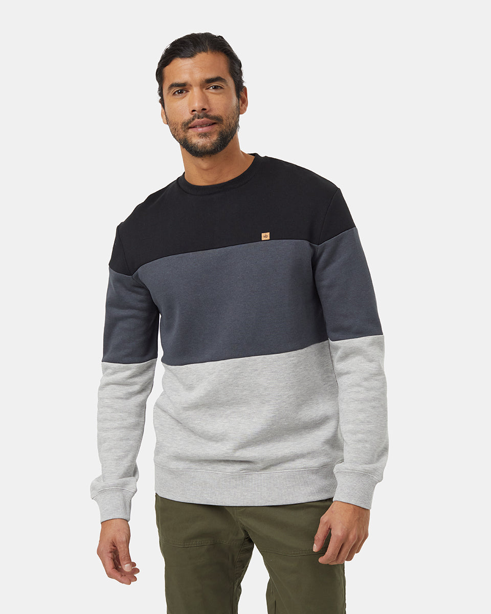 Tentree Men's Blocked Reynard Crew - Meteorite Black Graphite Hi Rise Grey Heather