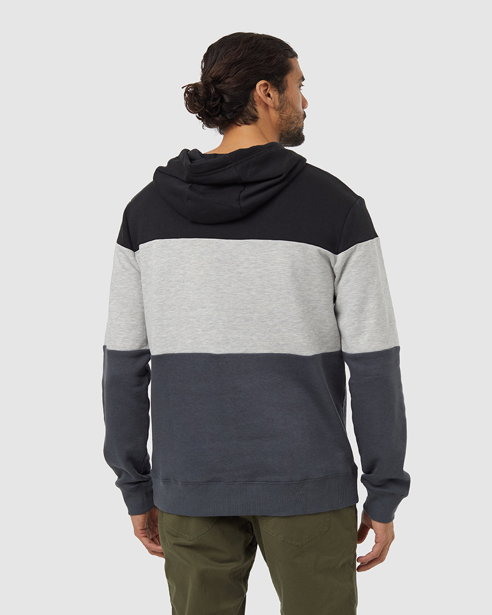 Tentree Men's TreeFleece Blocked Reynard Hoodie - Meteorite Black Hi Rise Grey Heather Graphite