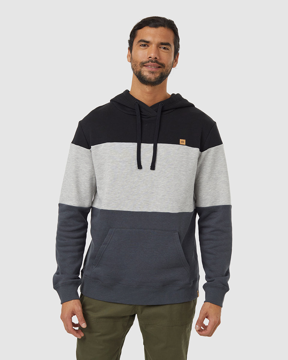 Tentree Men's TreeFleece Blocked Reynard Hoodie - Meteorite Black Hi Rise Grey Heather Graphite