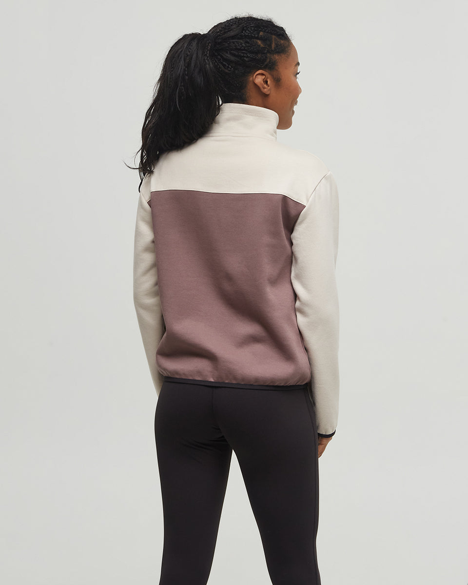 Tentree Women's SeaFleece Contrast Full Zip - Elkwood Pale Oak Meteorite Black