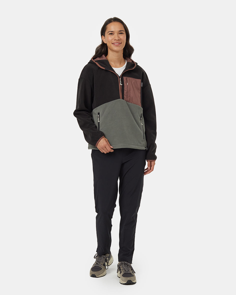 Tentree Women's Recycled MicroFleece Contrast 1/4 Zip - Meteorite Black Mineral Mesa Red-E