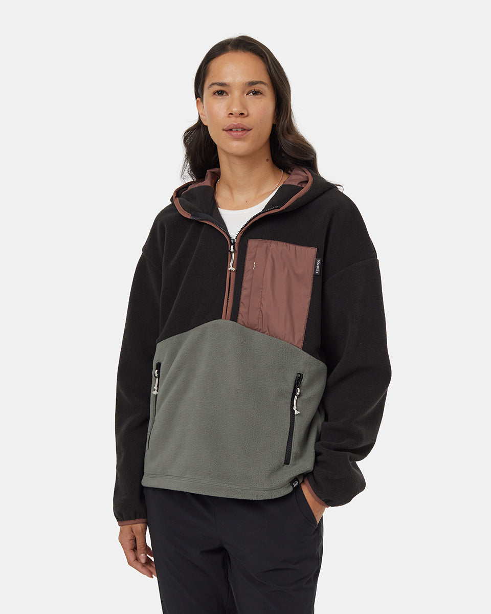 Tentree Women's Recycled MicroFleece Contrast 1/4 Zip - Meteorite Black Mineral Mesa Red-E