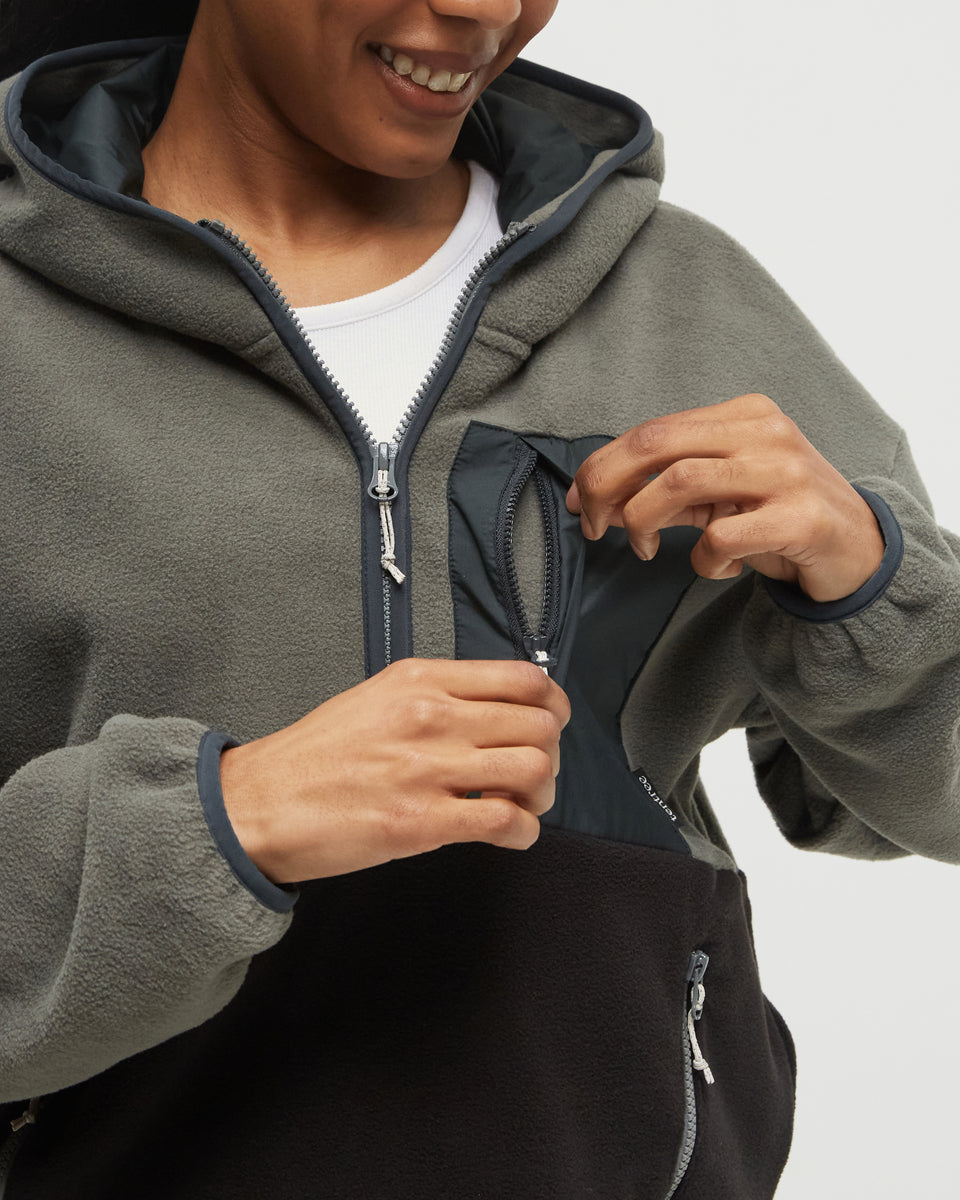 Tentree Women's Recycled MicroFleece Contrast 1/4 Zip - Mineral Meteorite Black Forest River Green