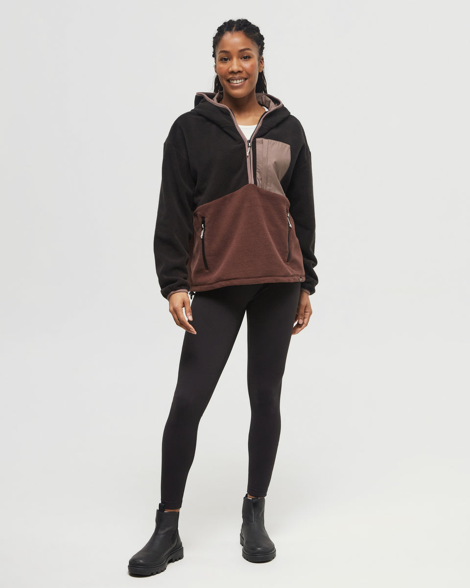 Tentree Women's Recycled MicroFleece Contrast 1/4 Zip - Meteorite Black Deep Mahogany Elkwood