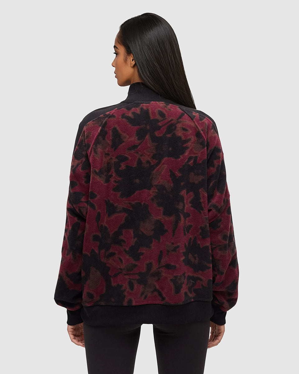 Tentree Women's Pikes Half Zip - Abstract Flora Meteorite Black