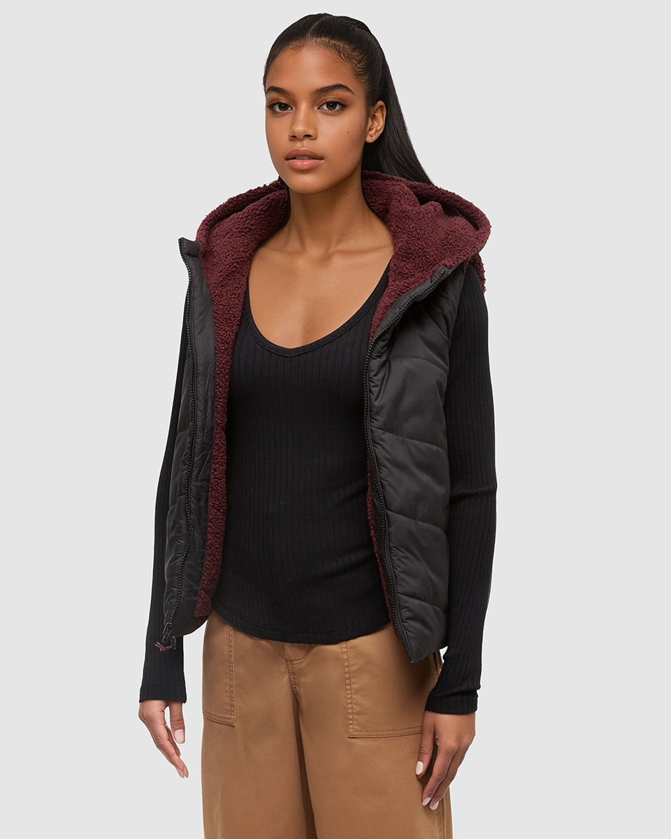 Tentree Women's Collins Vest - Deep Burgundy Meteorite Black