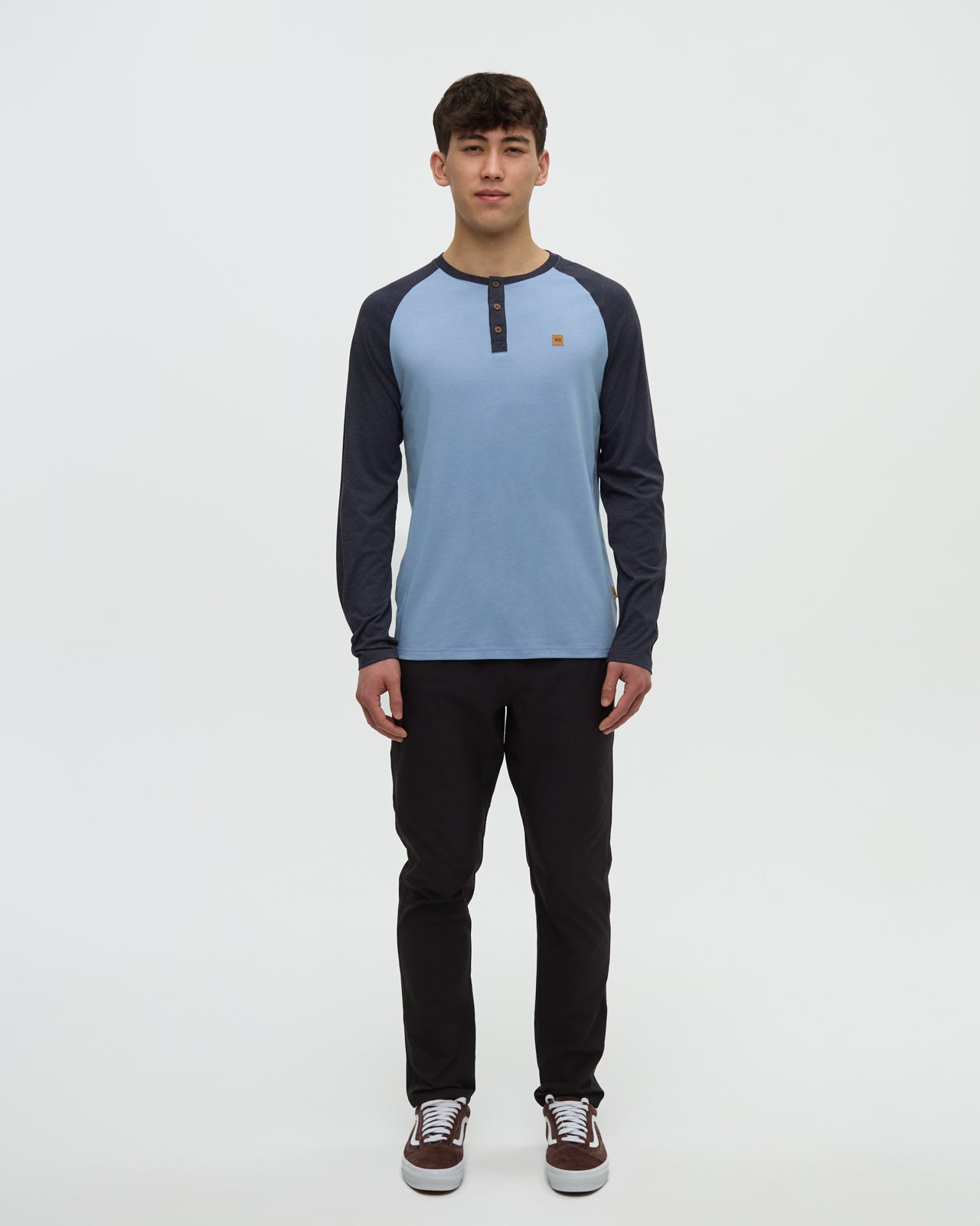 Tentree Men's TreeBlend Baker Henley Longsleeve - Lakeside Blue Heather Midnight Blue Heather