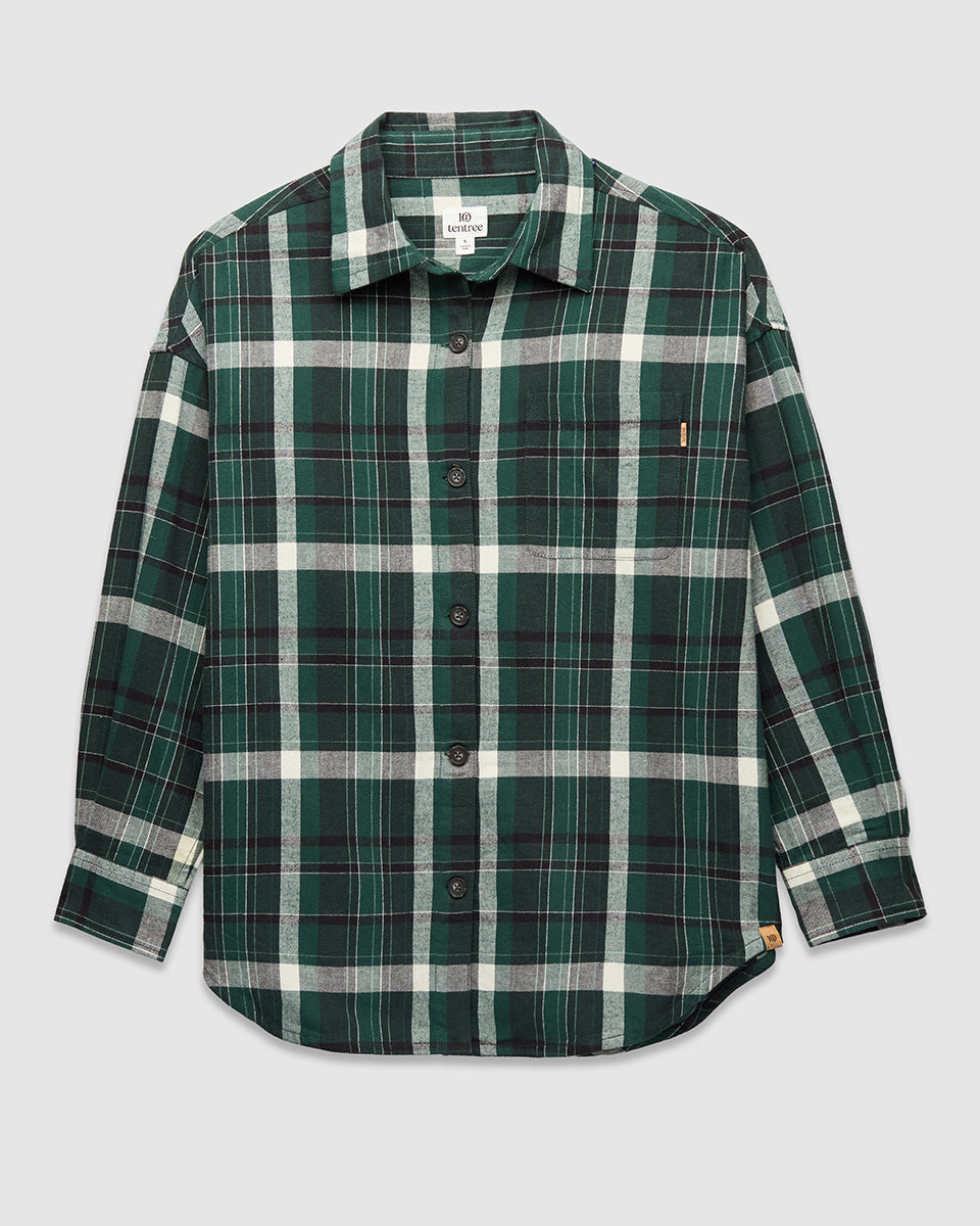 Tentree Women's Fernwood Flannel Shirt - Forest Pine Skyline Plaid