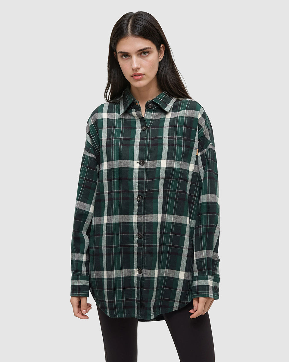 Tentree Women's Fernwood Flannel Shirt - Forest Pine Skyline Plaid
