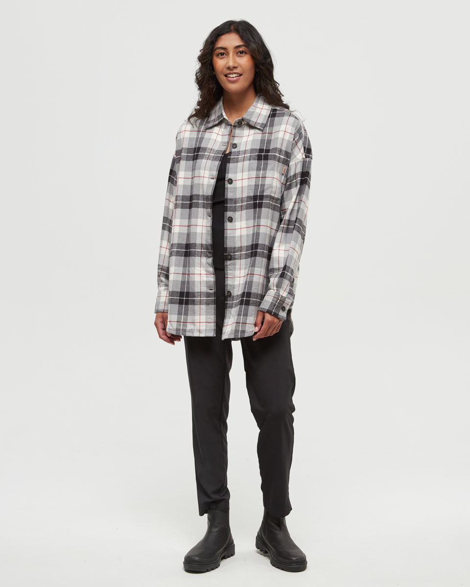 Tentree Women's Fernwood Flannel Shirt - Meteorite Black Lodge Plaid