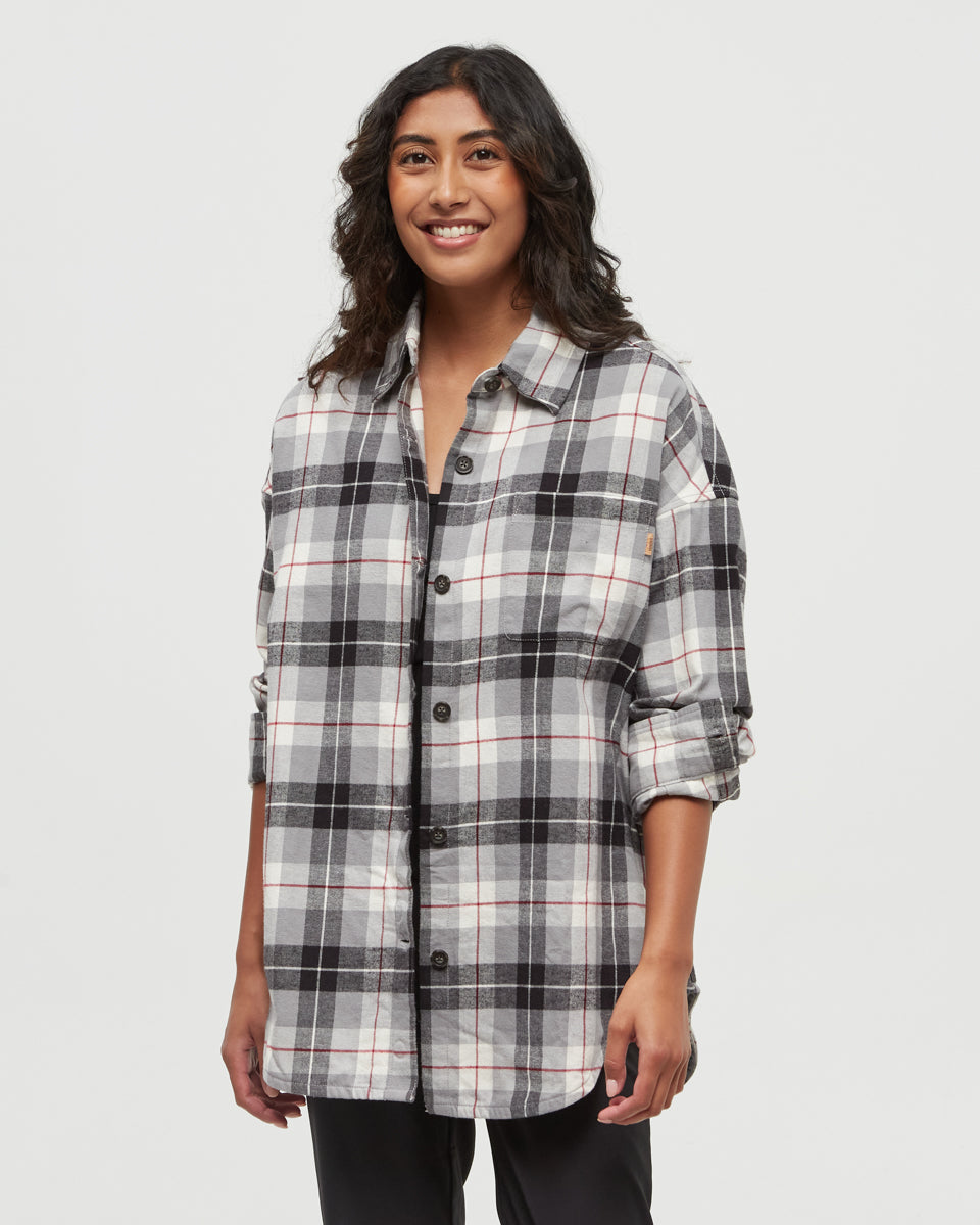 Tentree Women's Fernwood Flannel Shirt - Meteorite Black Lodge Plaid