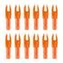 Twelve orange arrow nocks arranged in two rows of six.