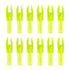 Twelve yellow arrow nocks arranged in two rows of six.