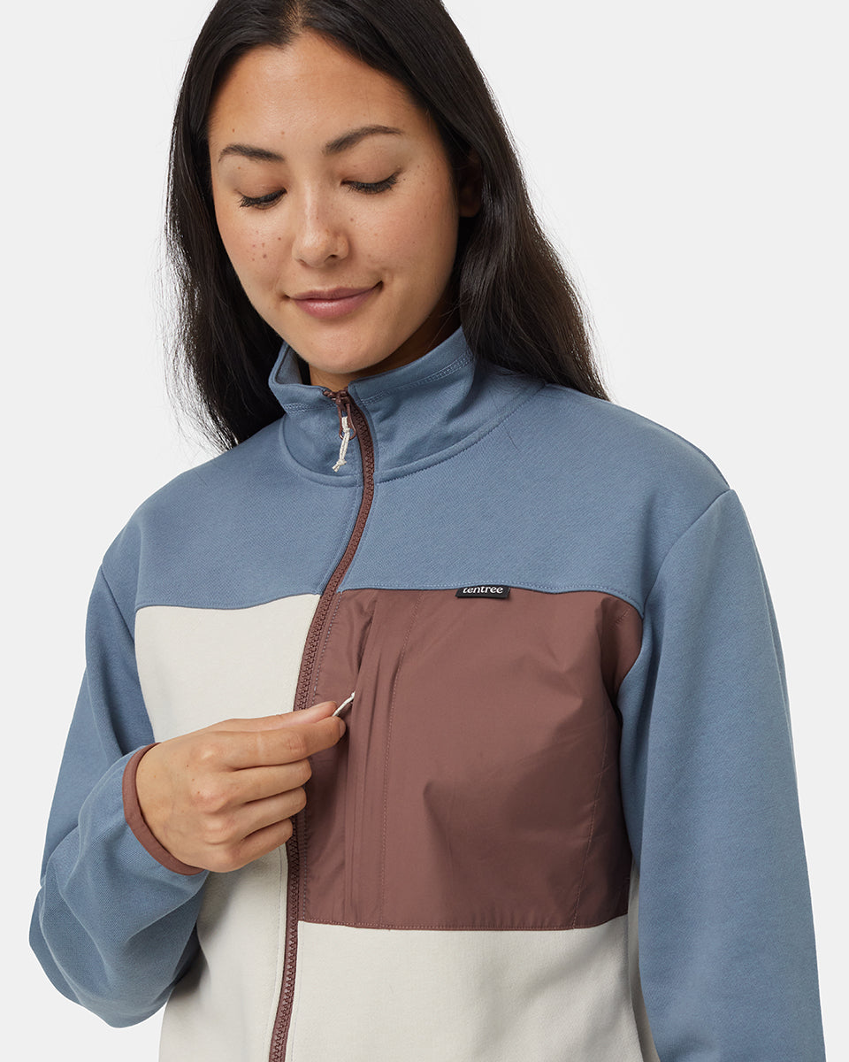 Tentree Women's SeaFleece Contrast Full Zip - Pale Oak Blue Mirage Mesa Red