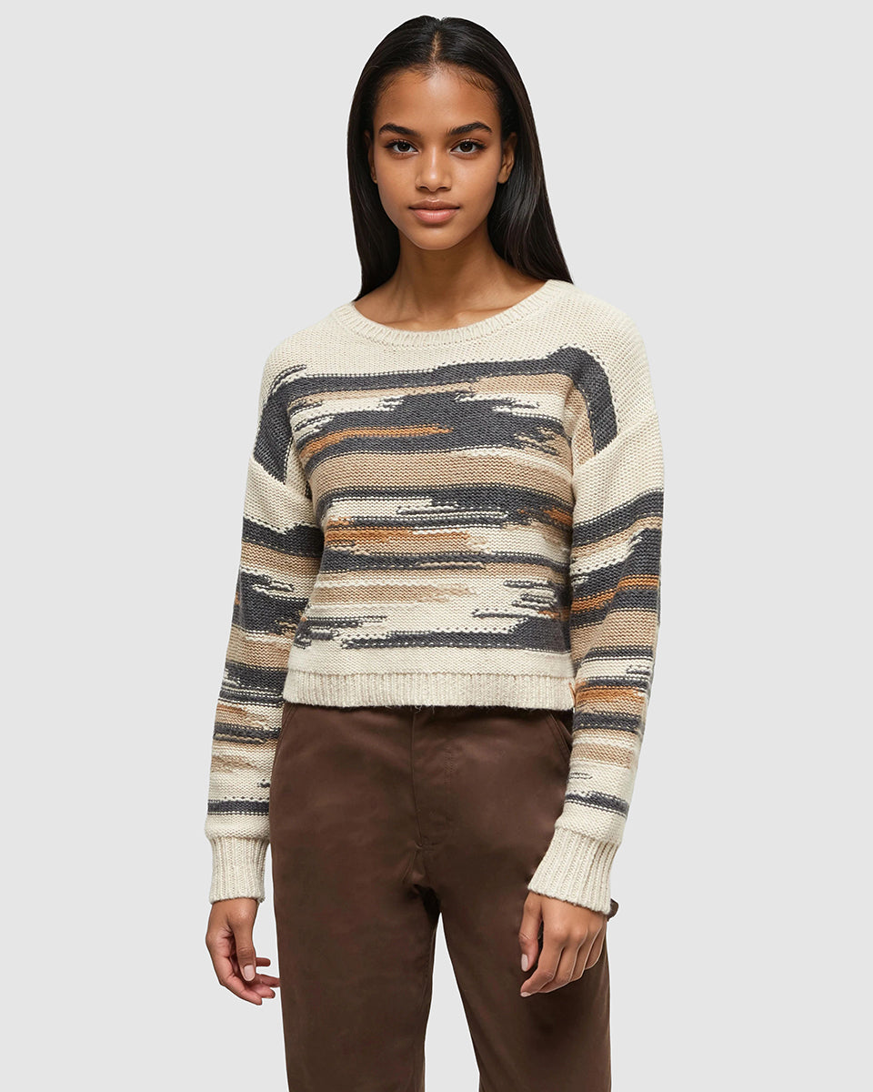 Tentree Women's Prospect Sweater - Warm Oak Heather Abstract Stripe