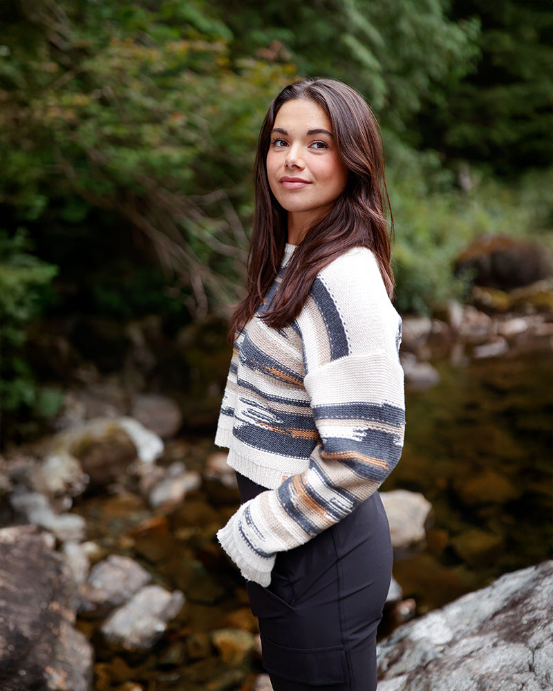 Tentree Women's Prospect Sweater - Warm Oak Heather Abstract Stripe