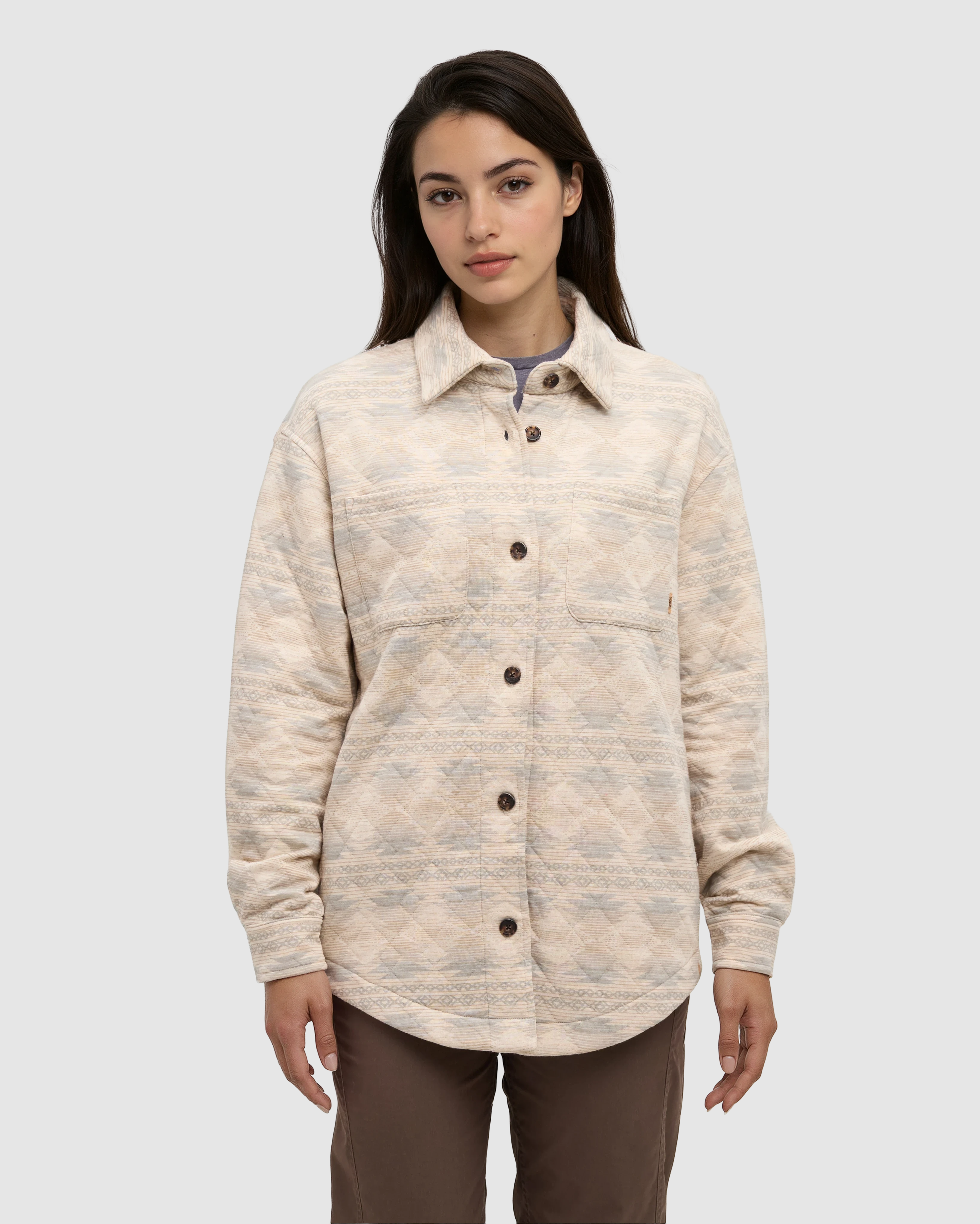 Tentree Women's Dunes Overshirt - Pale Oak Heather Evergreen Ridge