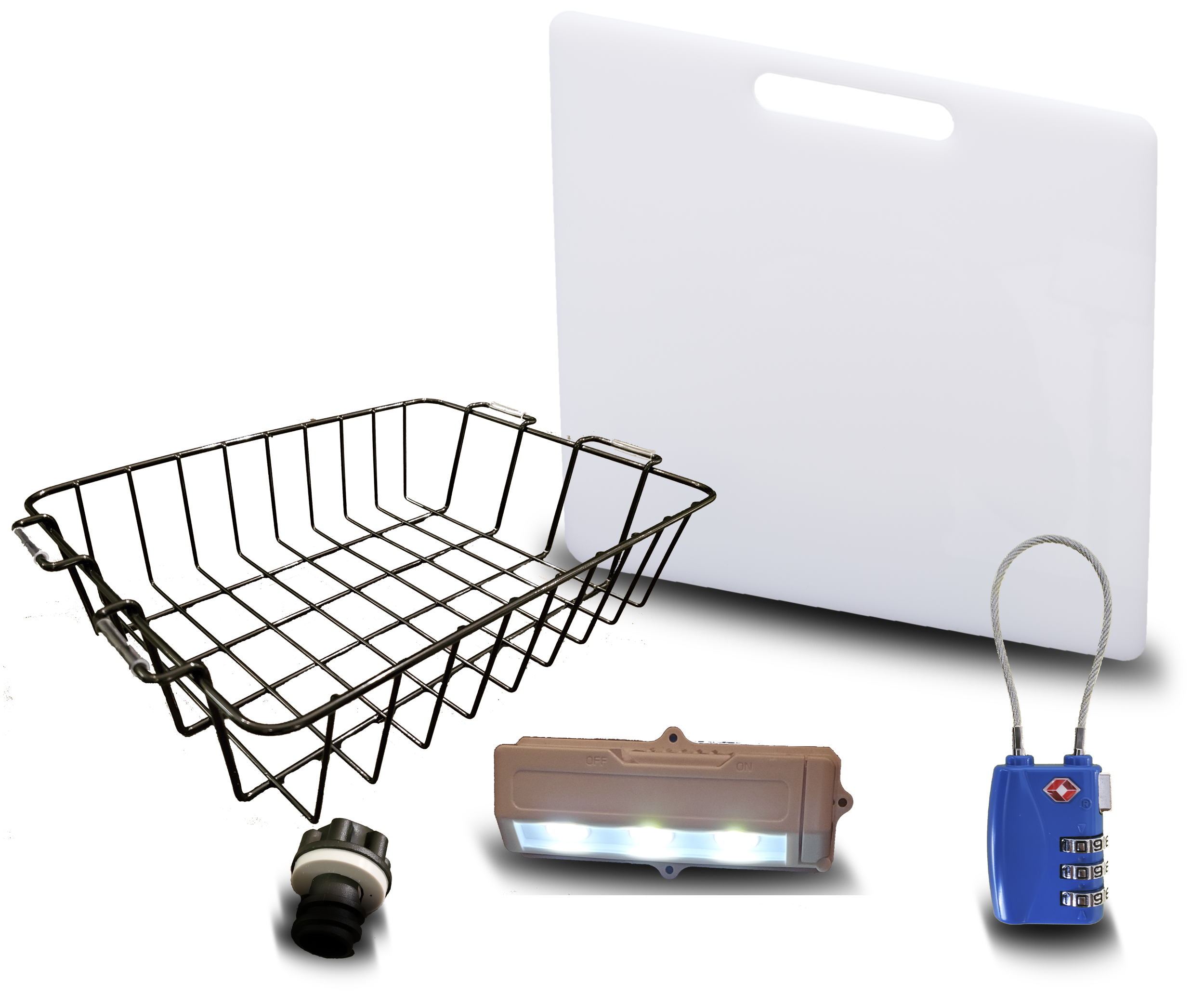 Blue Coolers Accessory Kit - Divider/Cutting Board, Basket, Lock, Light, & Plug for Coolers