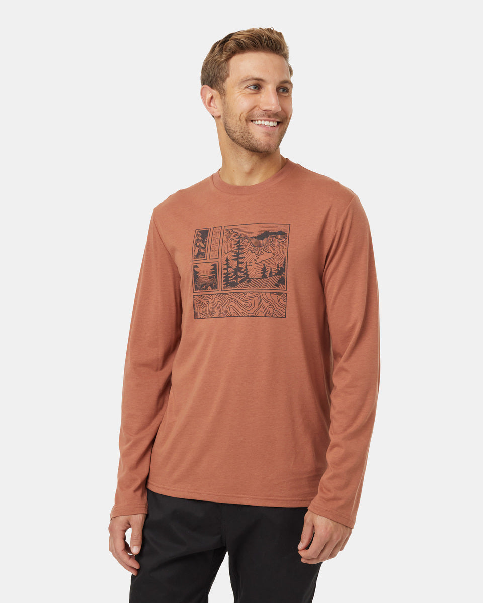 Tentree Men's Topography Stamp Longsleeve - Clay Tile Coffee Bean