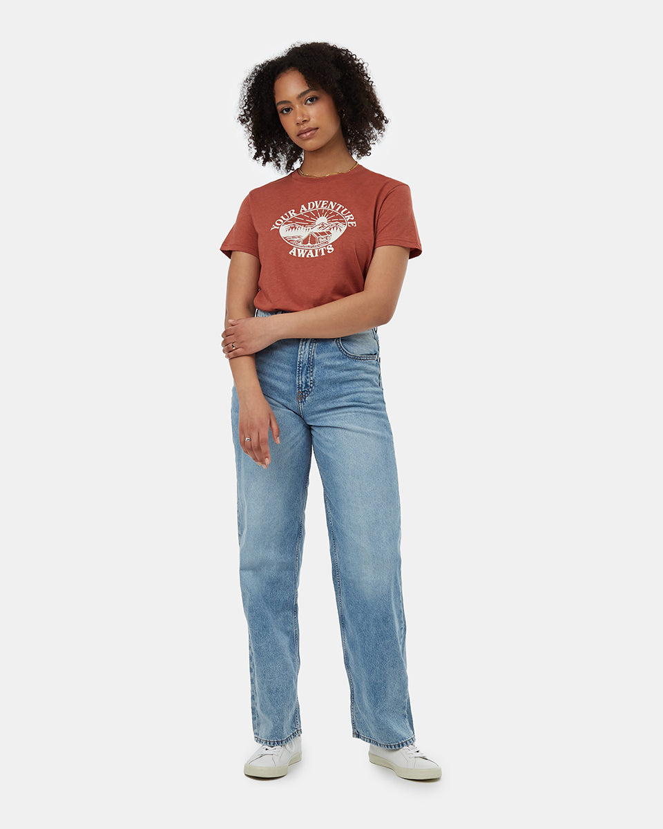 Tentree Women's Outdoors Awaits T-Shirt - Baked Clay Cloud White