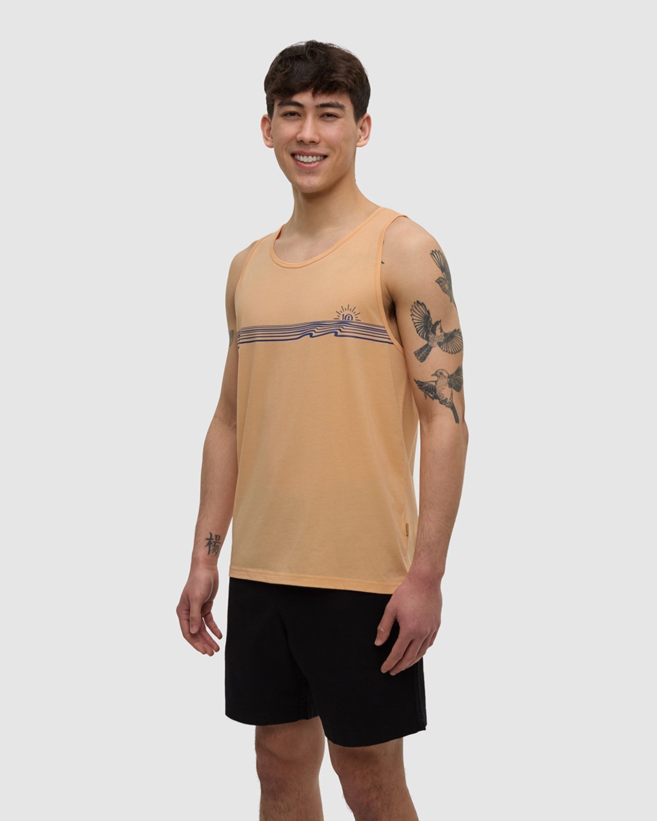 Tentree Men's Weekend Wave Tank - Orange Sherbet Heather Nightfall