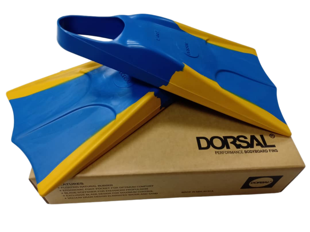 DORSAL Bodyboard Bodysurfing Floating Swim Fins (Flippers) — Blue/Yellow