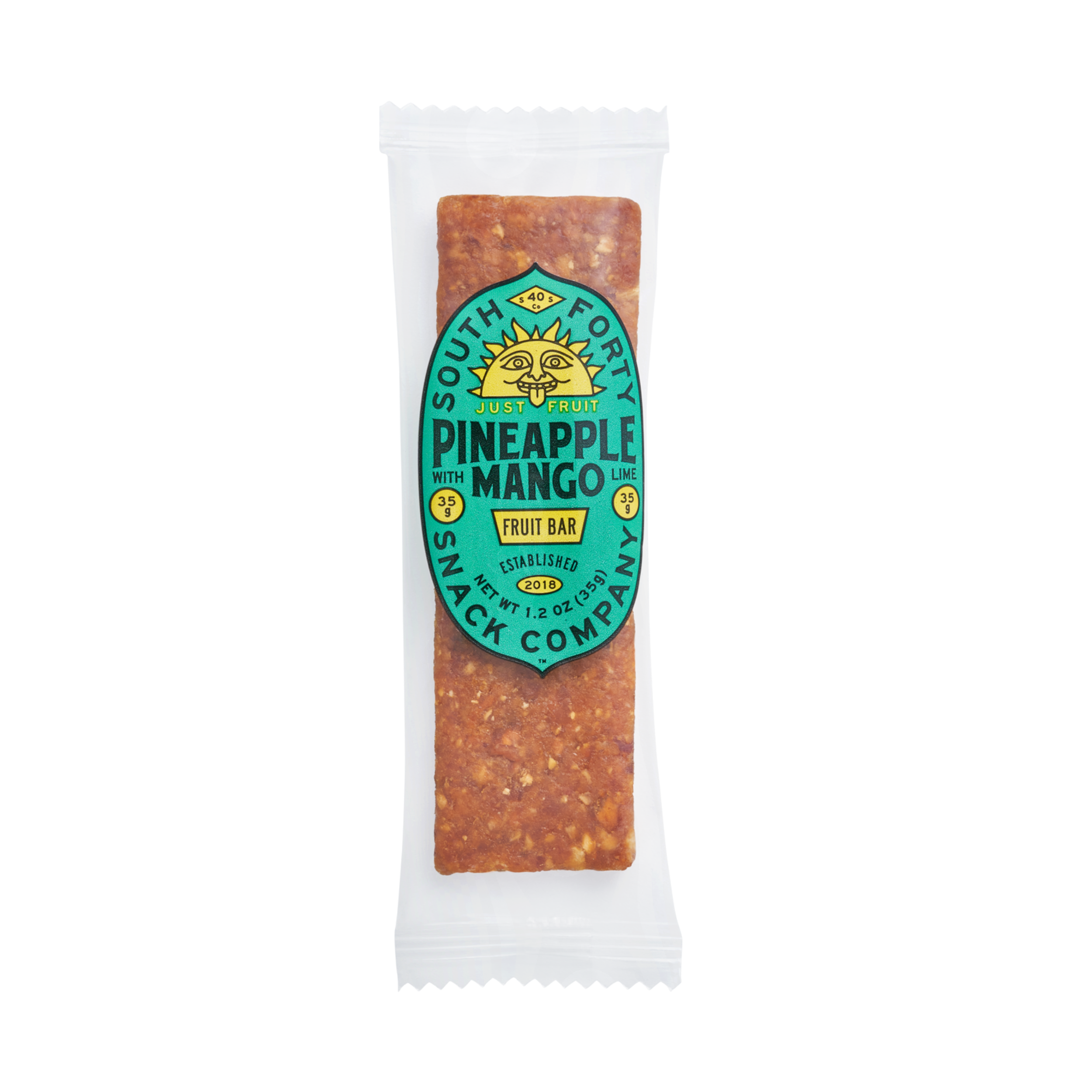 South Forty Pineapple Mango Lime Fruit Bar single wrapped 1.2 oz (35 g) bar, front of package