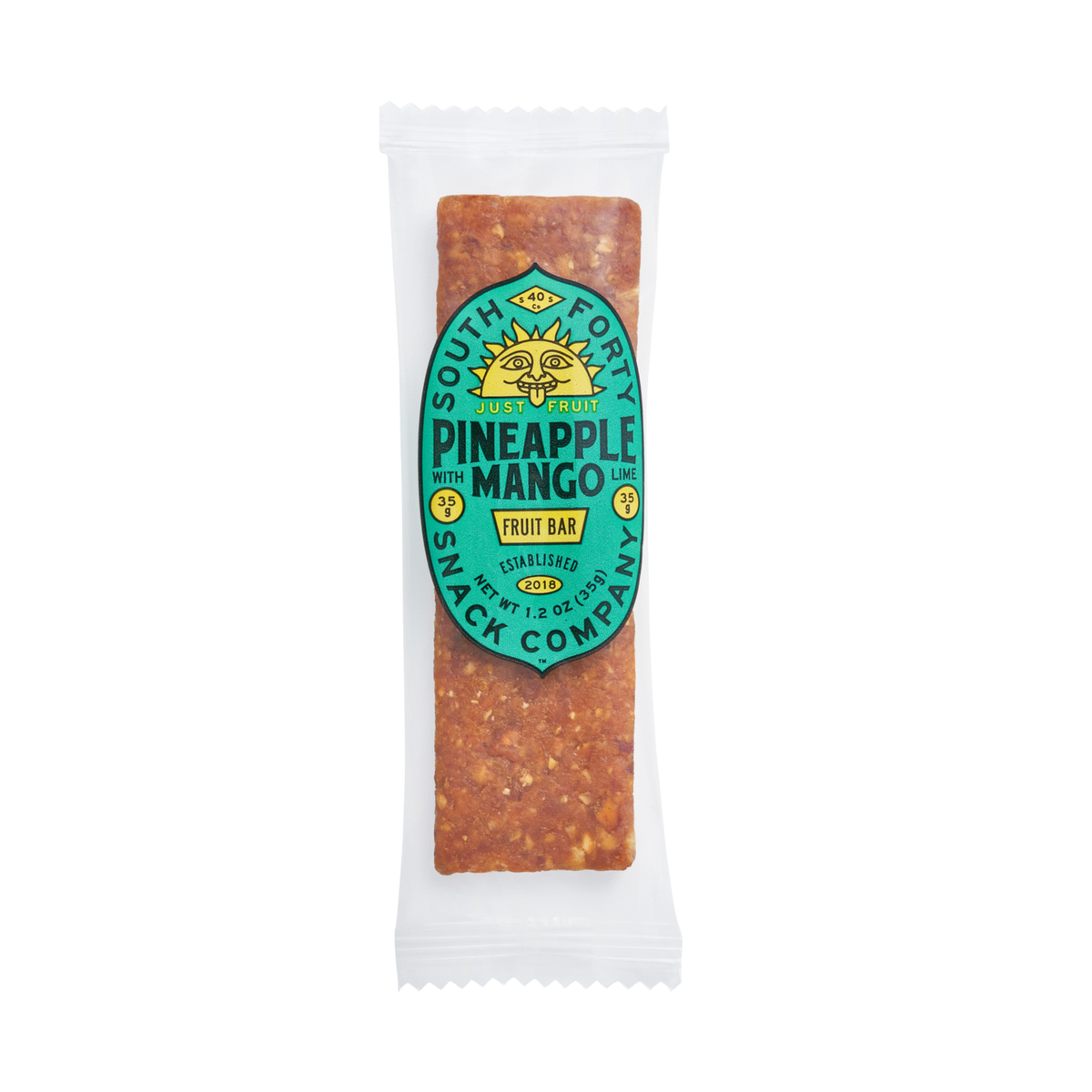 South Forty Pineapple Mango Lime Fruit Bar single wrapped 1.2 oz (35 g) bar, front of package