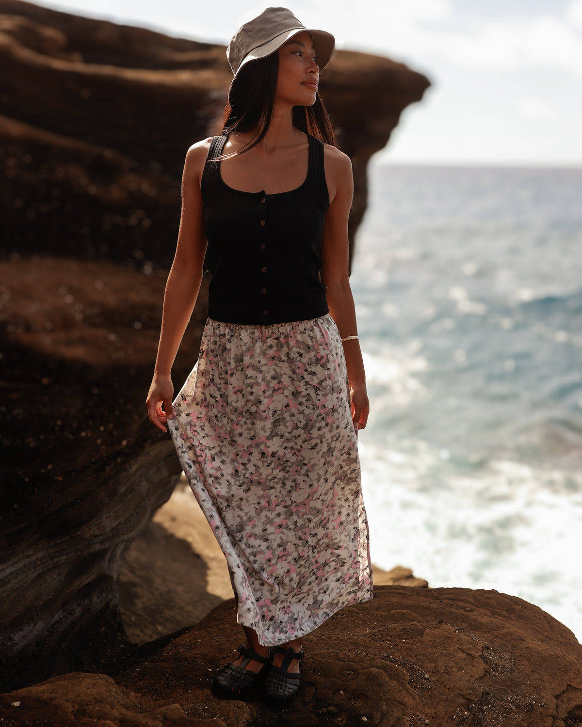 Tentree Women's Yaletown Skirt - Pink Sand Watercolour Floral