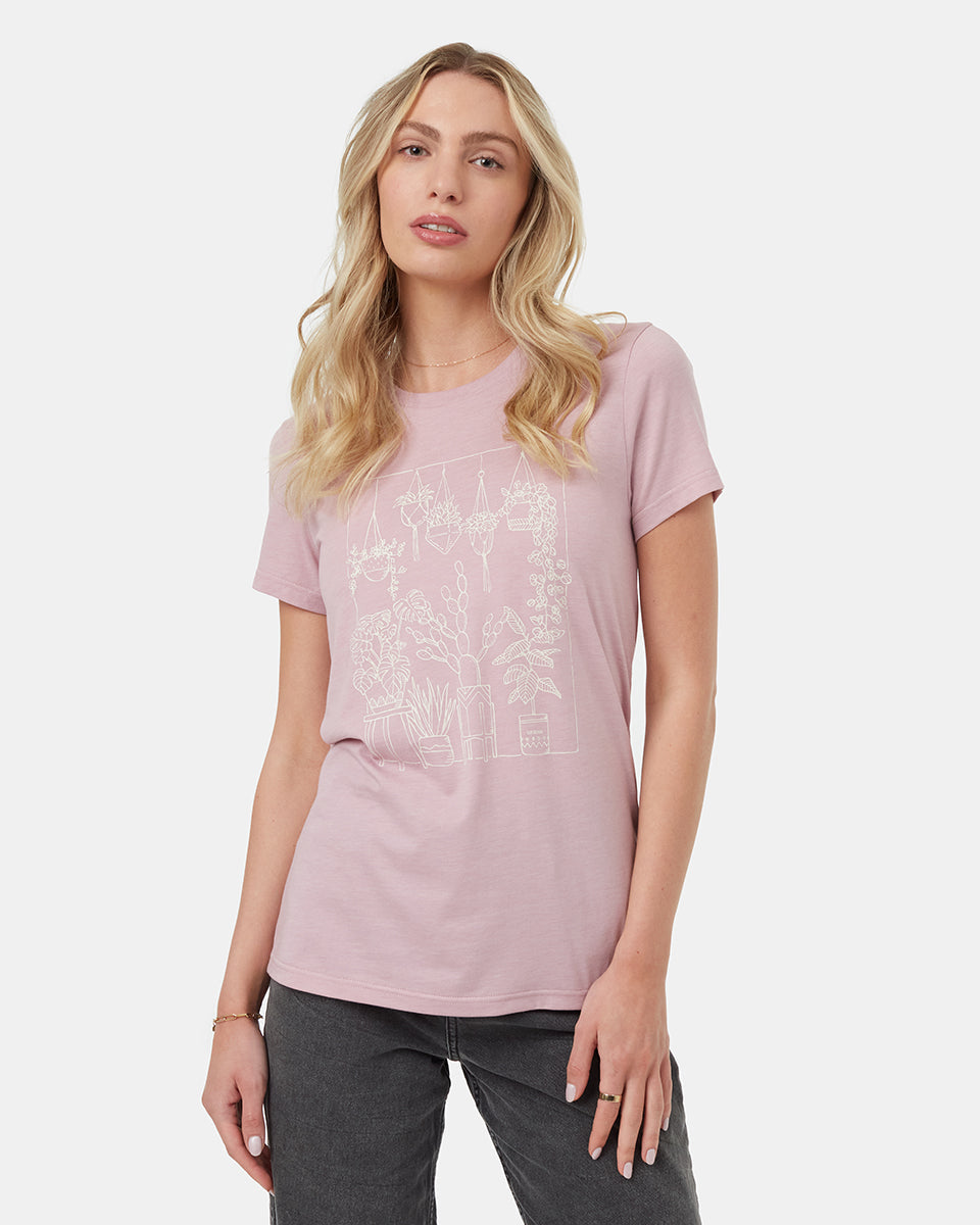 Tentree Women's Plant Club T-Shirt - Dawn Pink Heather Cloud White