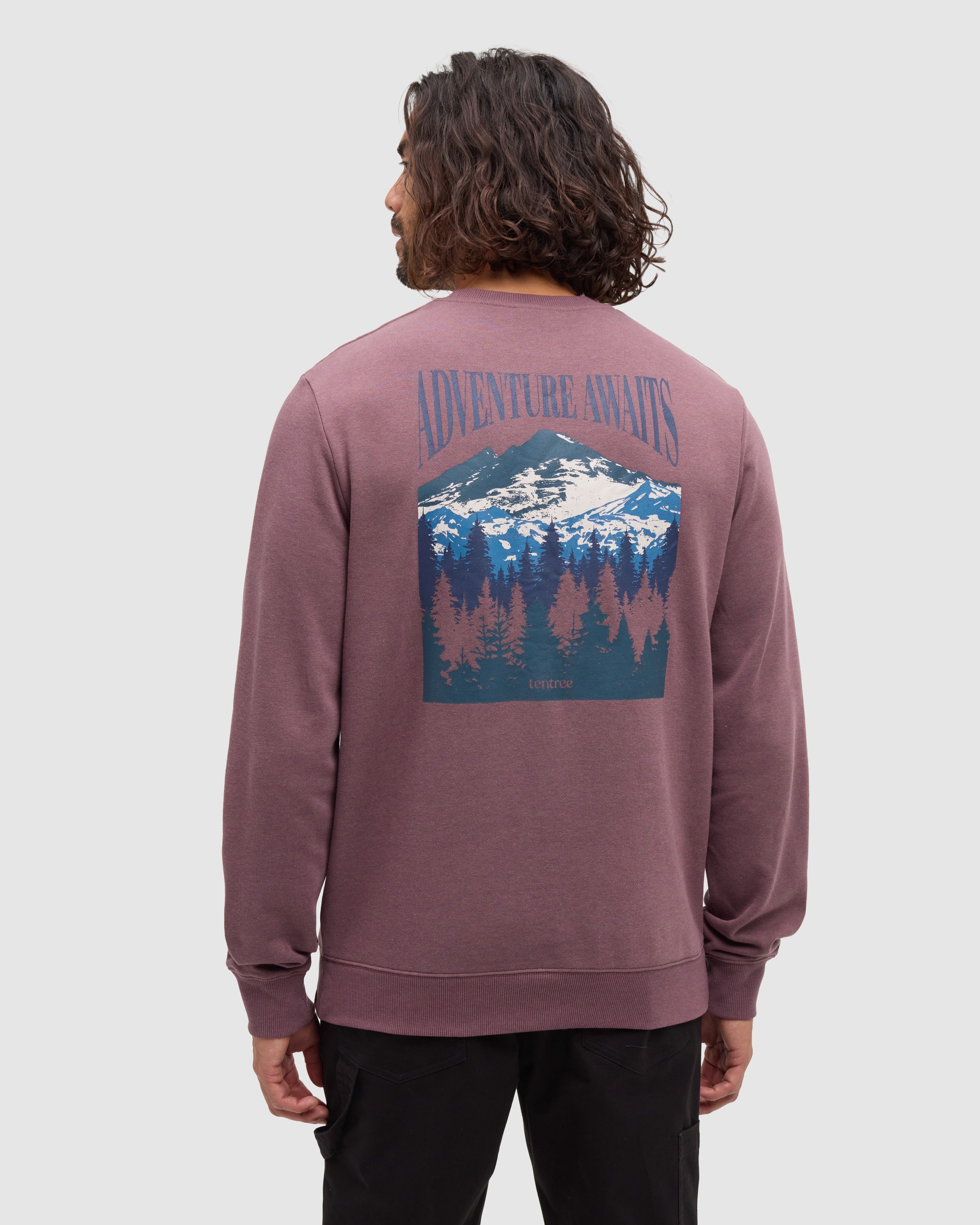 Tentree Men's Mountain Mirror Crew - Mauve Stone Meteorite Black