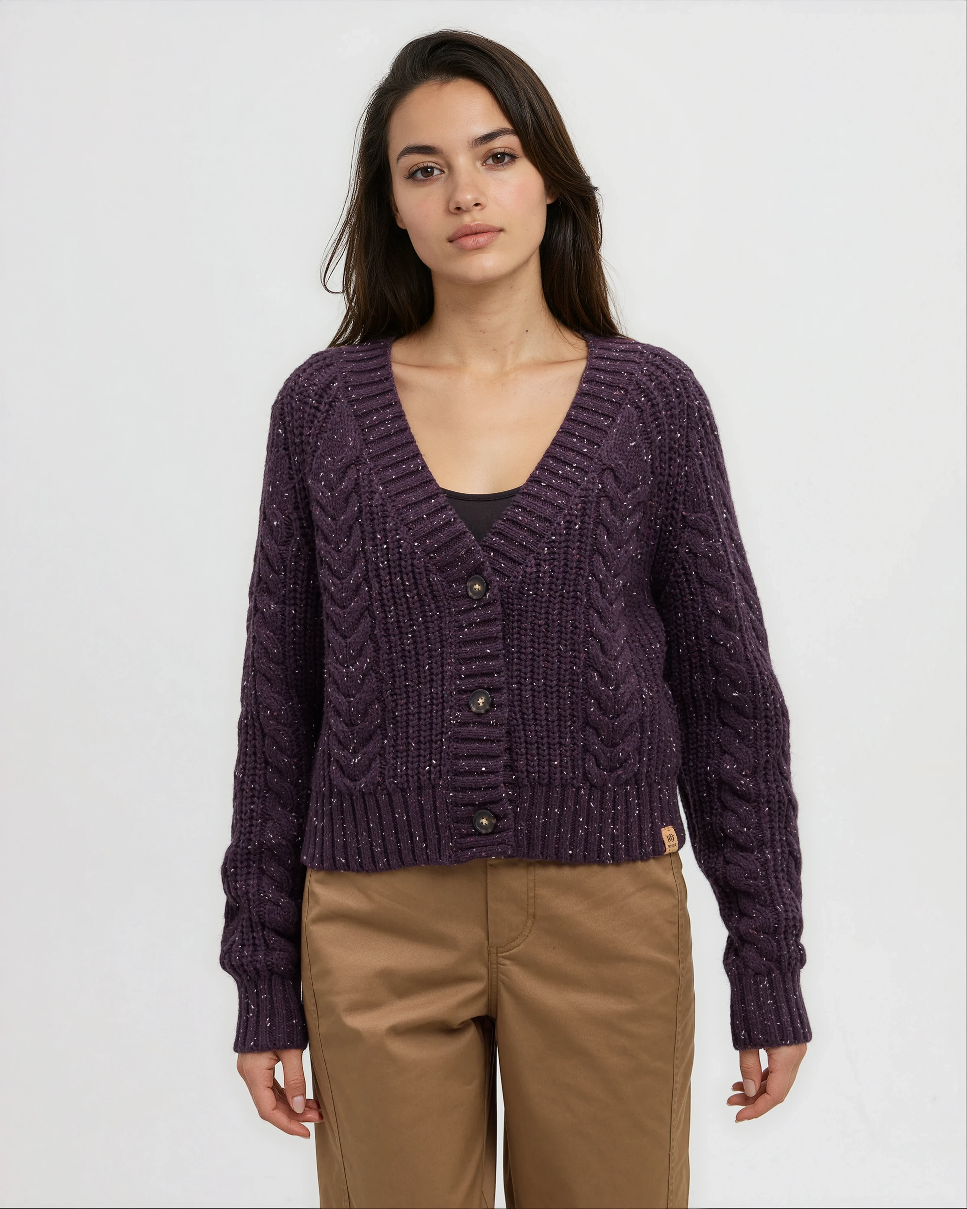 Tentree Women's Stillwater Fleck Cardigan - Plum Royale Fleck