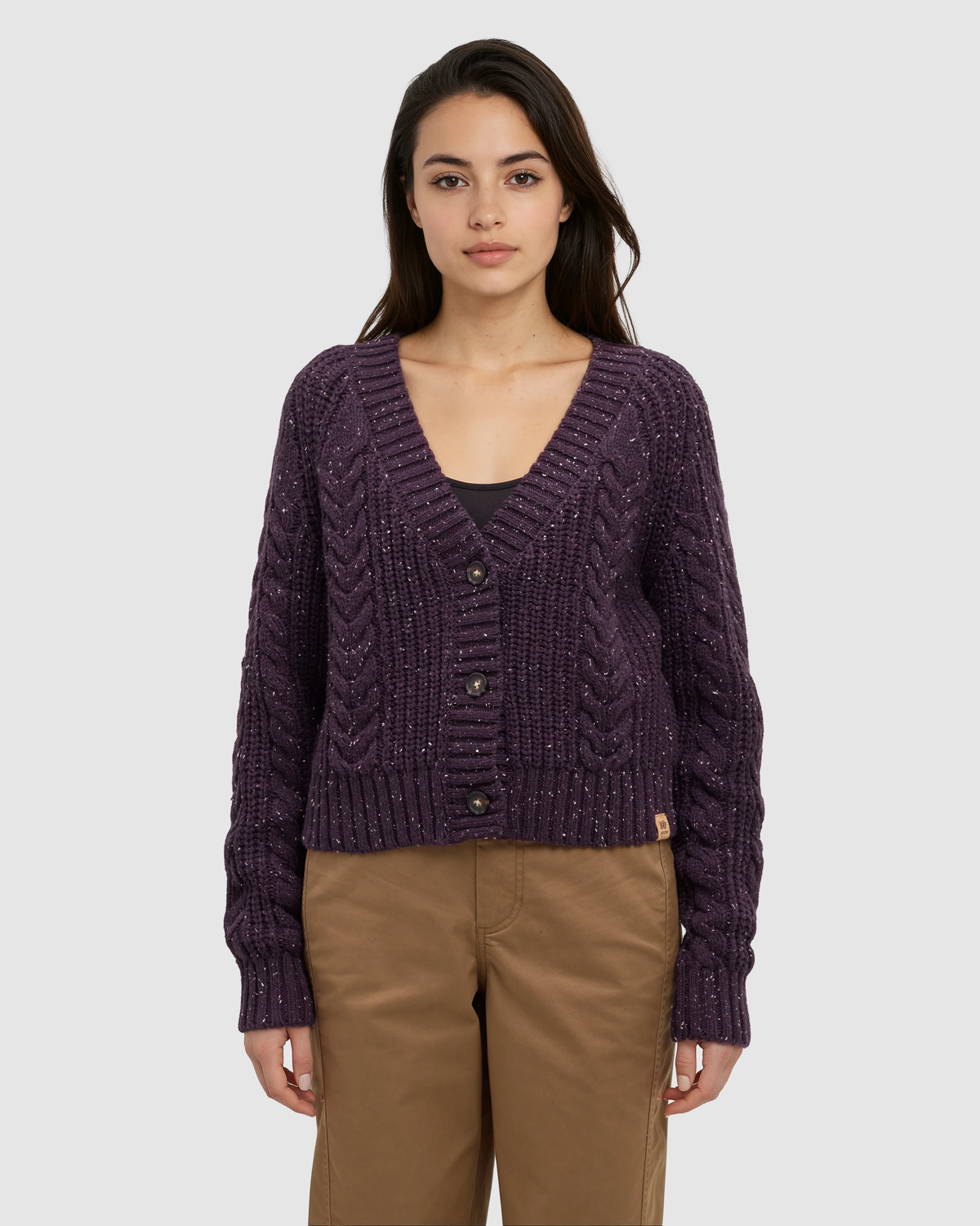 Tentree Women's Stillwater Fleck Cardigan - Plum Royale Fleck