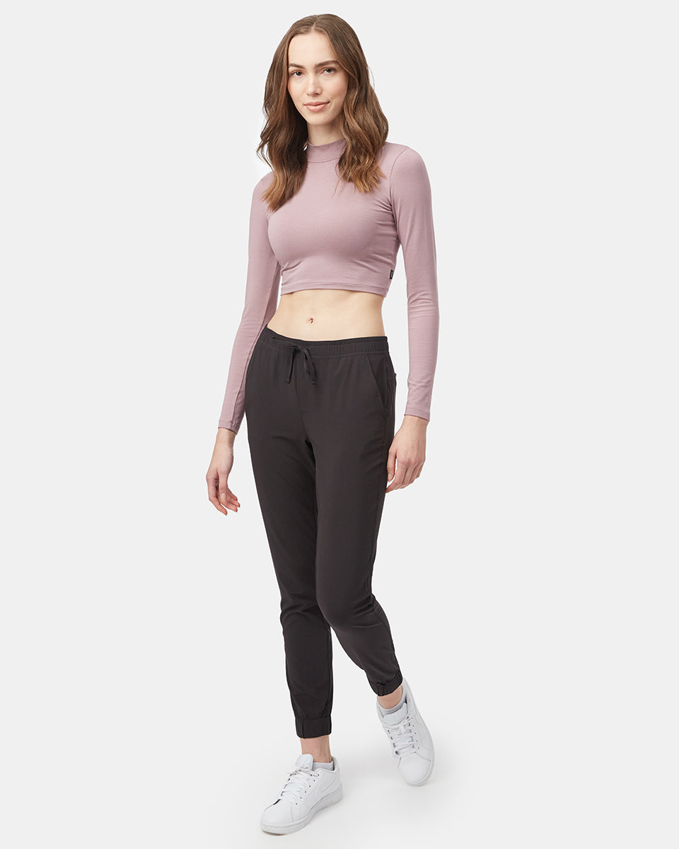 Tentree Women's Mockneck Longsleeve Crop - Lilac Chalk