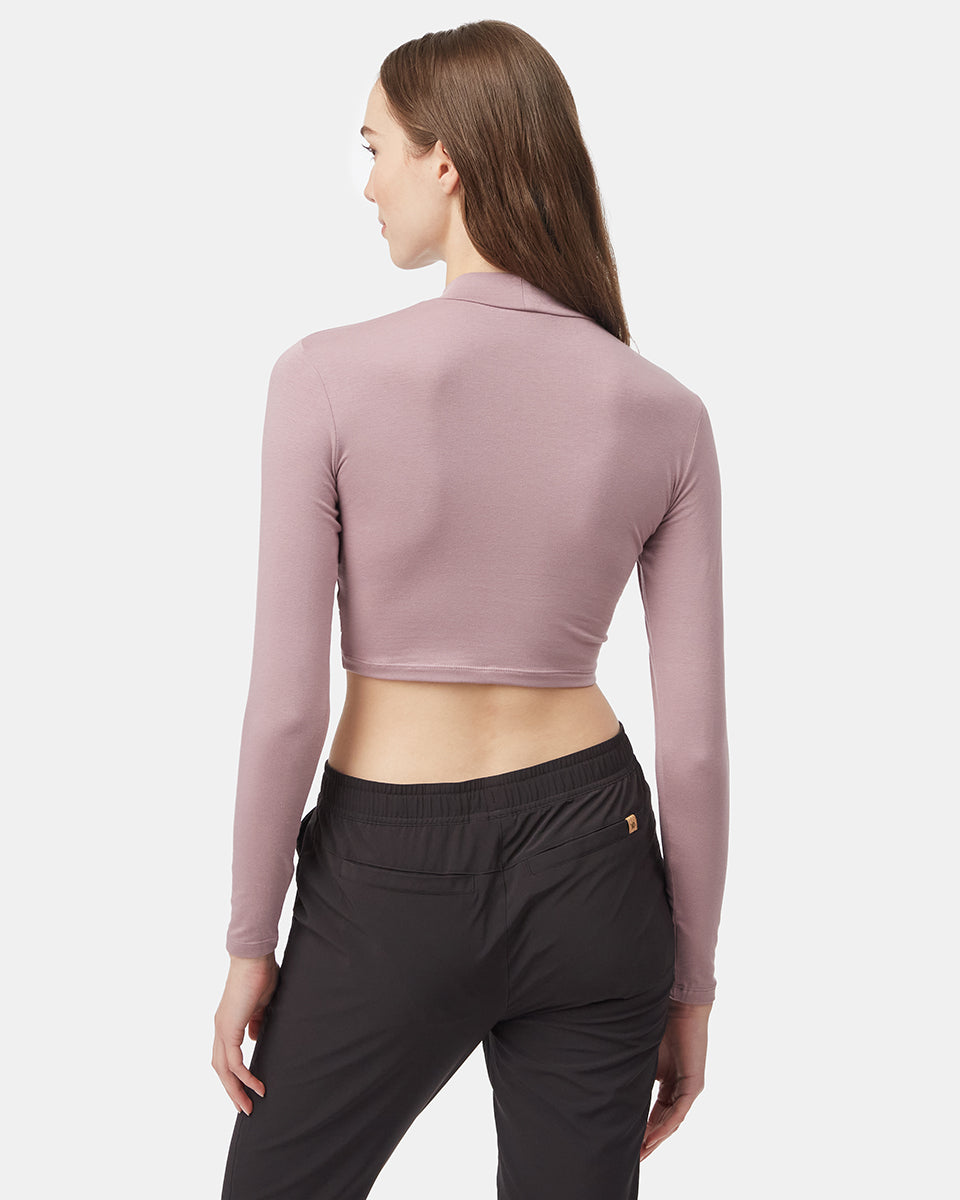 Tentree Women's Mockneck Longsleeve Crop - Lilac Chalk