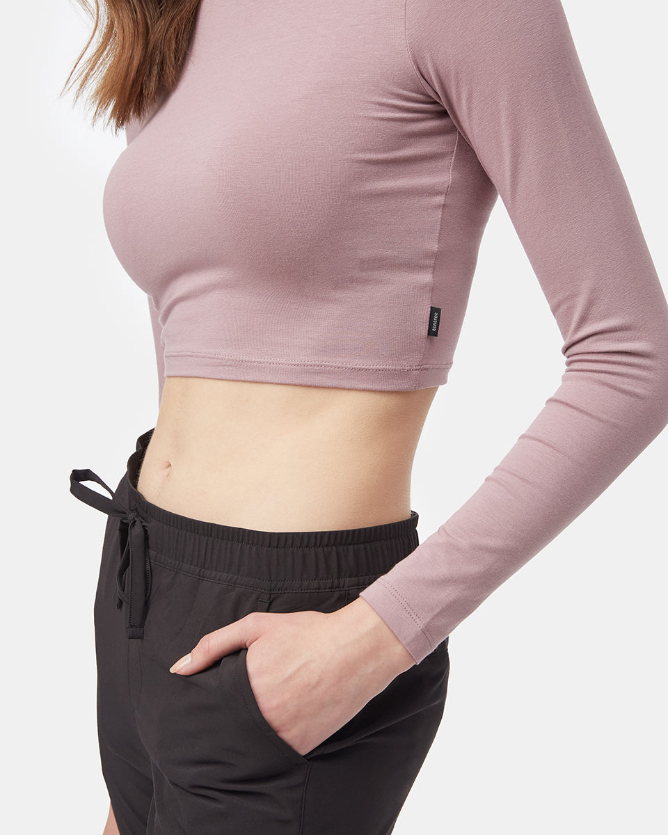 Tentree Women's Mockneck Longsleeve Crop - Lilac Chalk