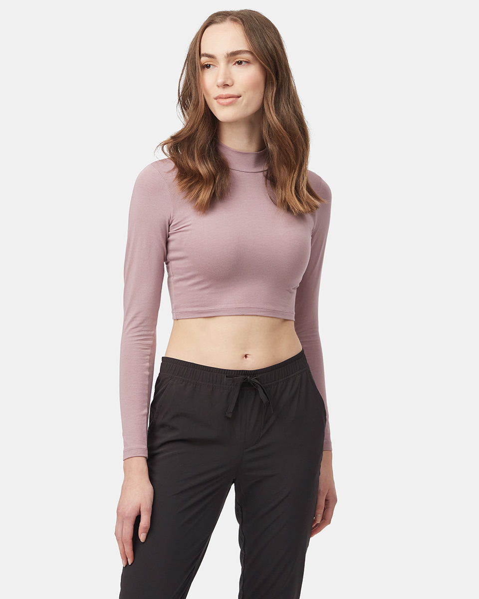 Tentree Women's Mockneck Longsleeve Crop - Lilac Chalk