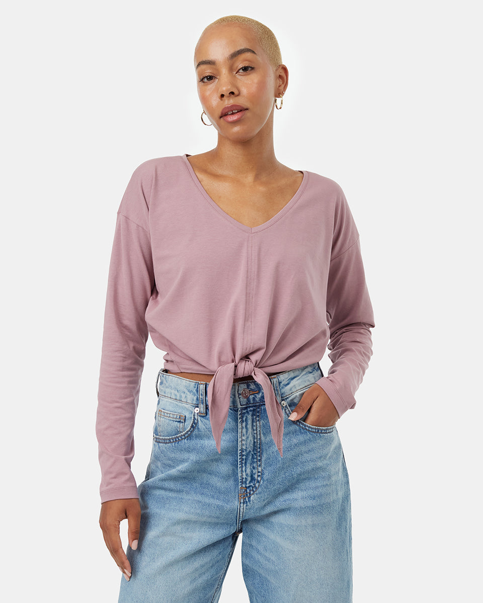 Tentree Women's Tie Front Longsleeve - Lilac Chalk