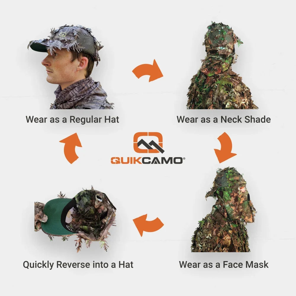 QuikCamo Fitted Hat with Rear Leafy Camo Face Mask – product view 7