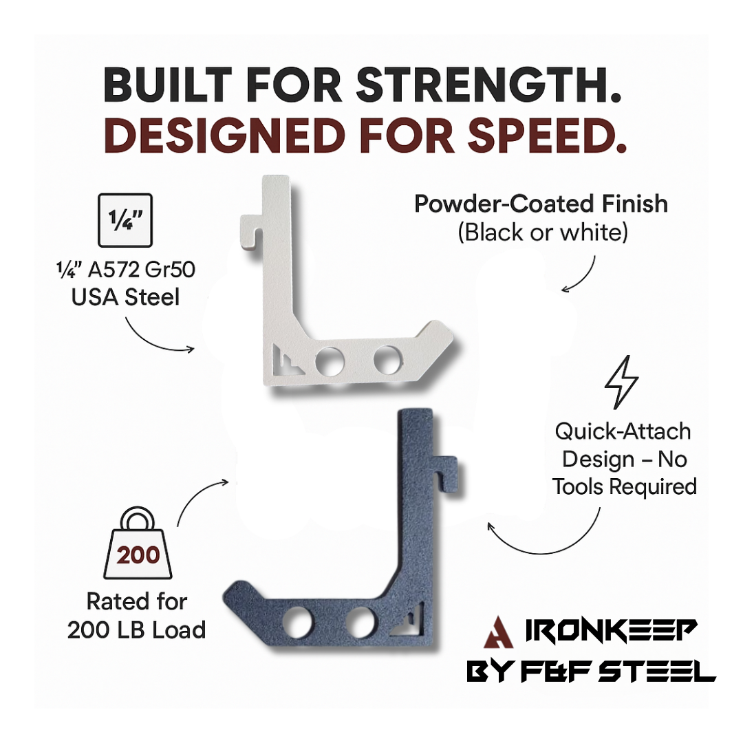 IronKeep QuickHang Storage Hook – ¼” USA Steel Quick-Attach Rack Hook for Weight Plates, Bands & Cable Attachments by F and F Steel