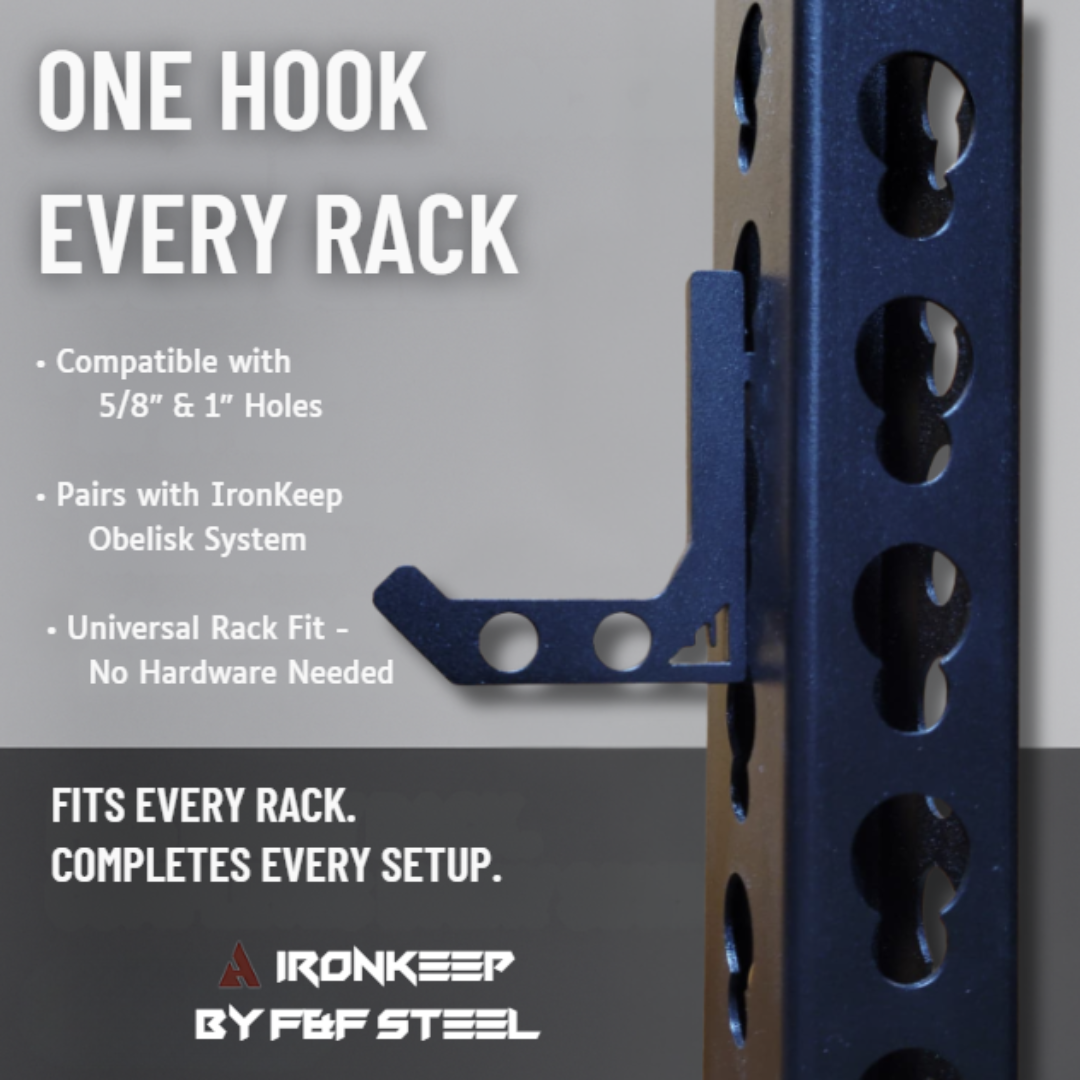 IronKeep QuickHang Storage Hook – ¼” USA Steel Quick-Attach Rack Hook for Weight Plates, Bands & Cable Attachments by F and F Steel