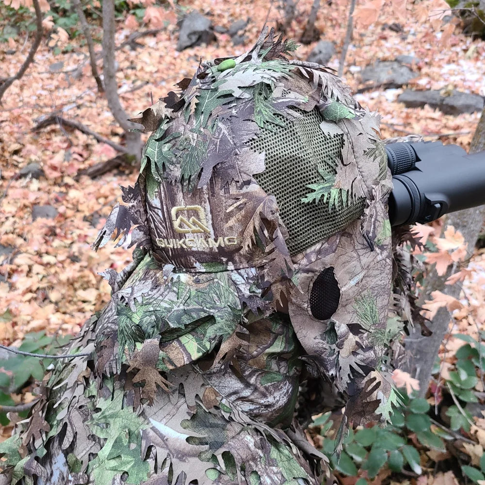 QuikCamo Fitted Hat with Rear Leafy Camo Face Mask – product view 6