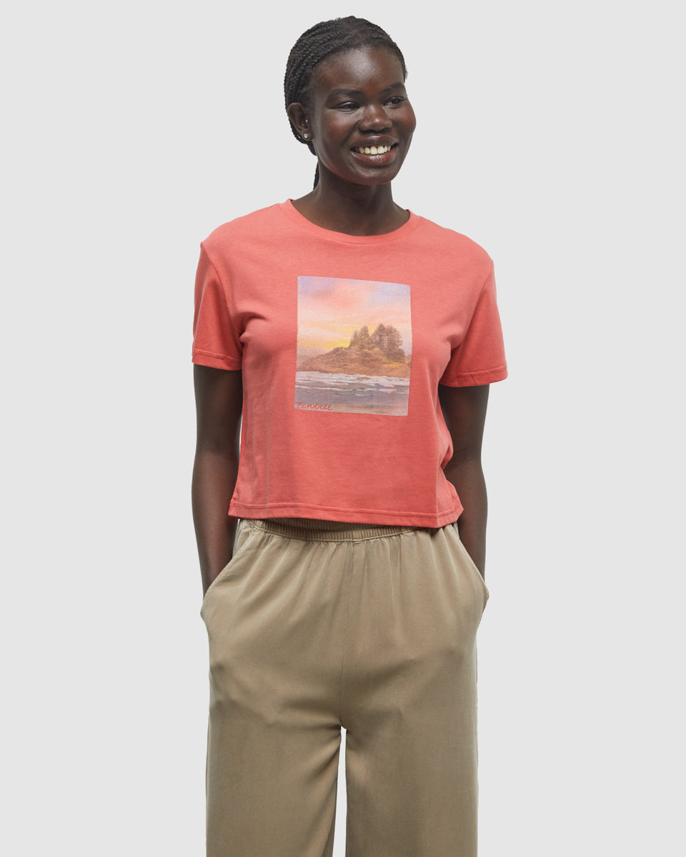 Tentree Women's Breakwater Crop T-Shirt - Deep Coral Photo
