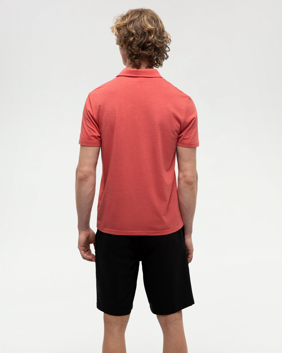 Tentree Men's Crabby Astir Polo - Deep Coral Heather Blue Haze