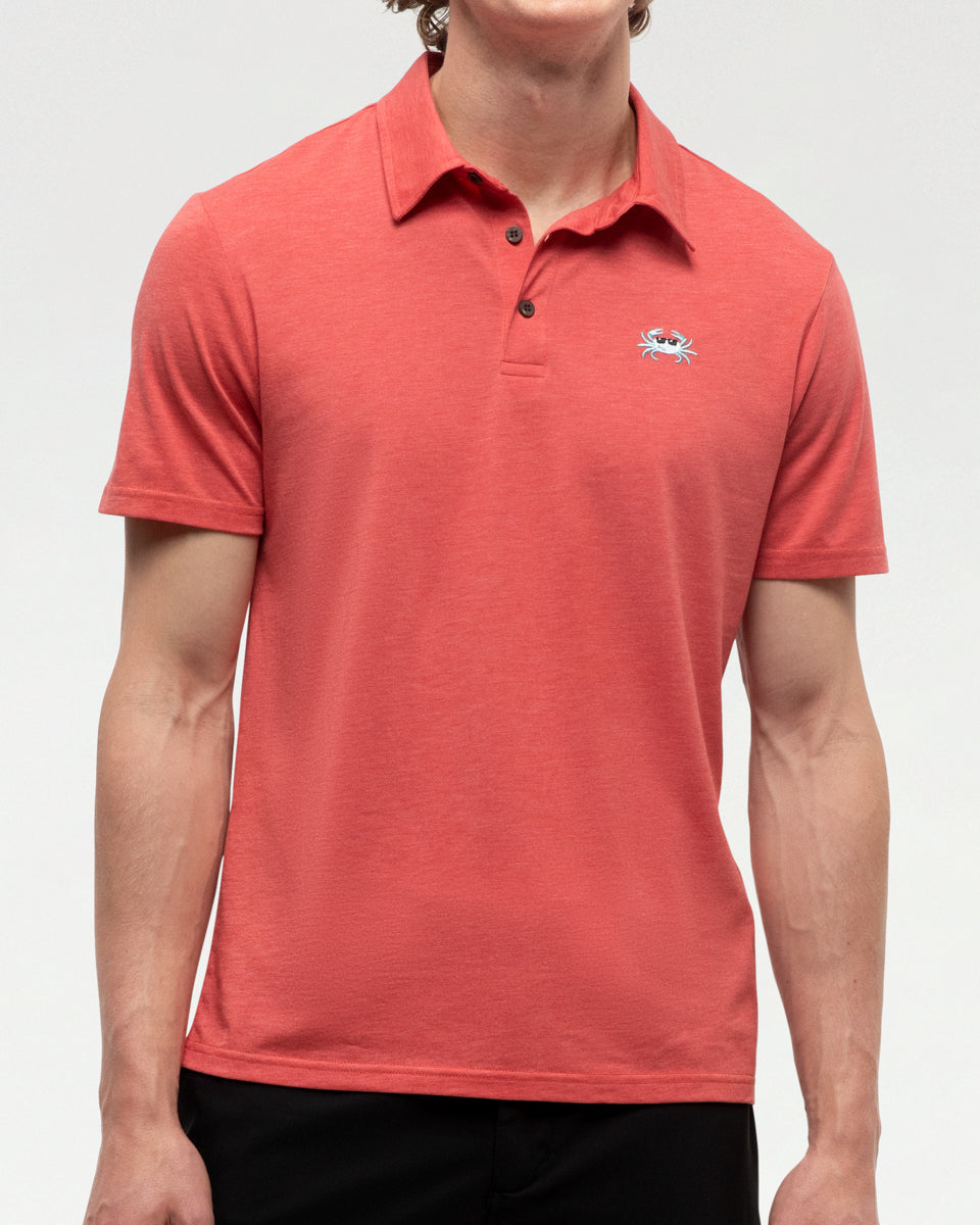 Tentree Men's Crabby Astir Polo - Deep Coral Heather Blue Haze