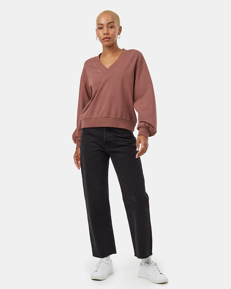 Tentree Women's French Terry V-Neck Balloon Sleeve - Mesa Red