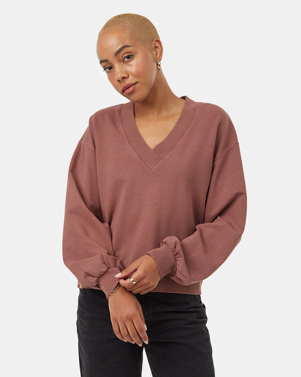 Tentree Women's French Terry V-Neck Balloon Sleeve - Mesa Red
