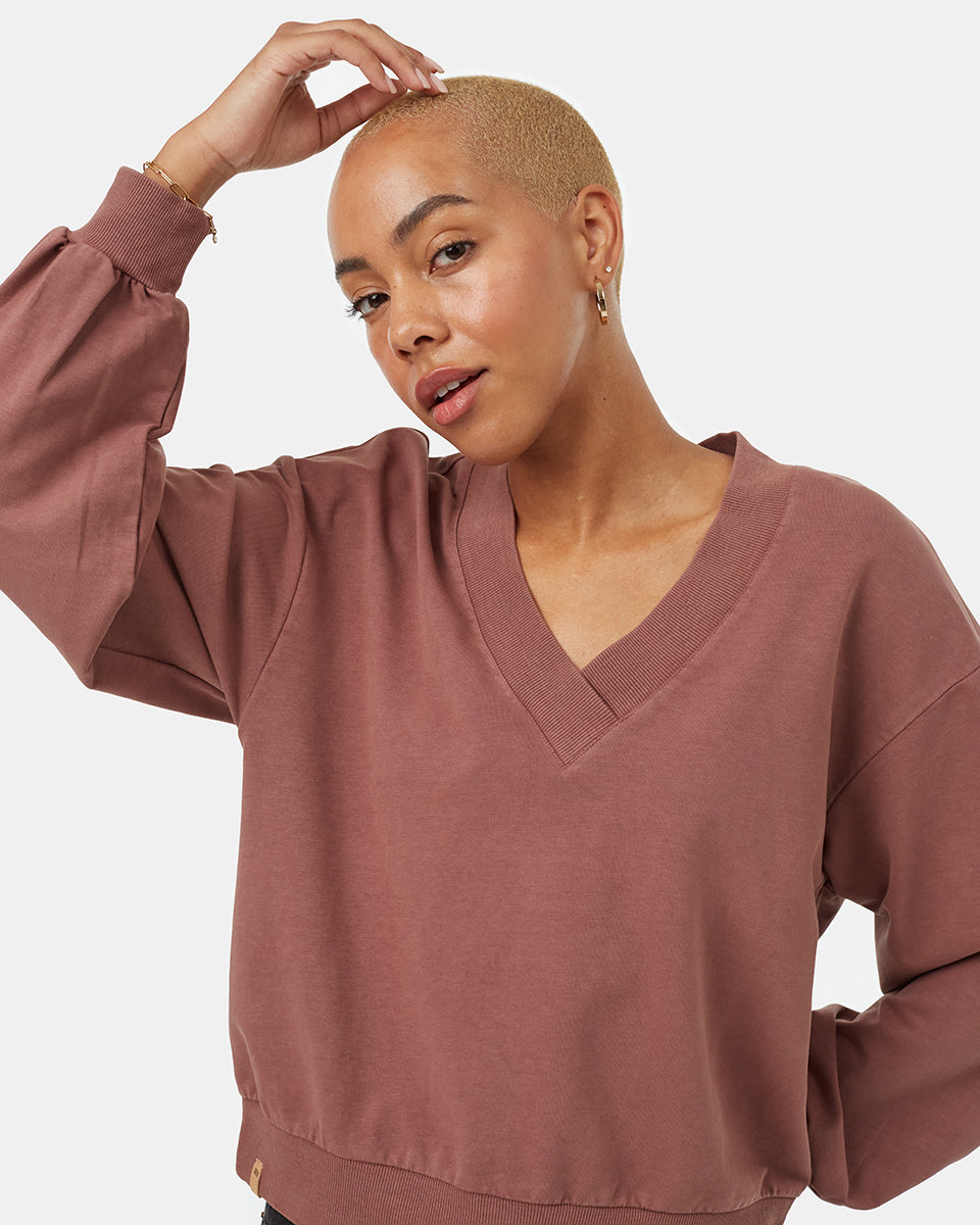 Tentree Women's French Terry V-Neck Balloon Sleeve - Mesa Red