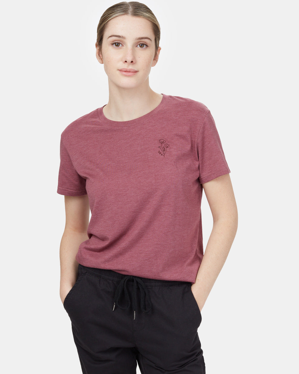 Tentree Wildflower Embroidery T-Shirt - Crushed Berry Heather